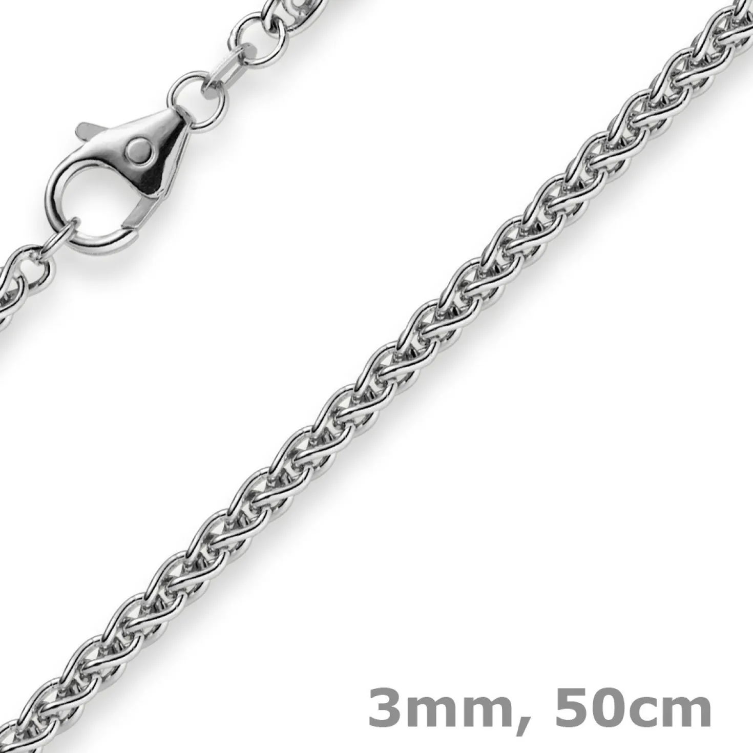 3mm Zopfkette Kette Collier aus 585 Gold Weißgold, Goldkette, 50cm