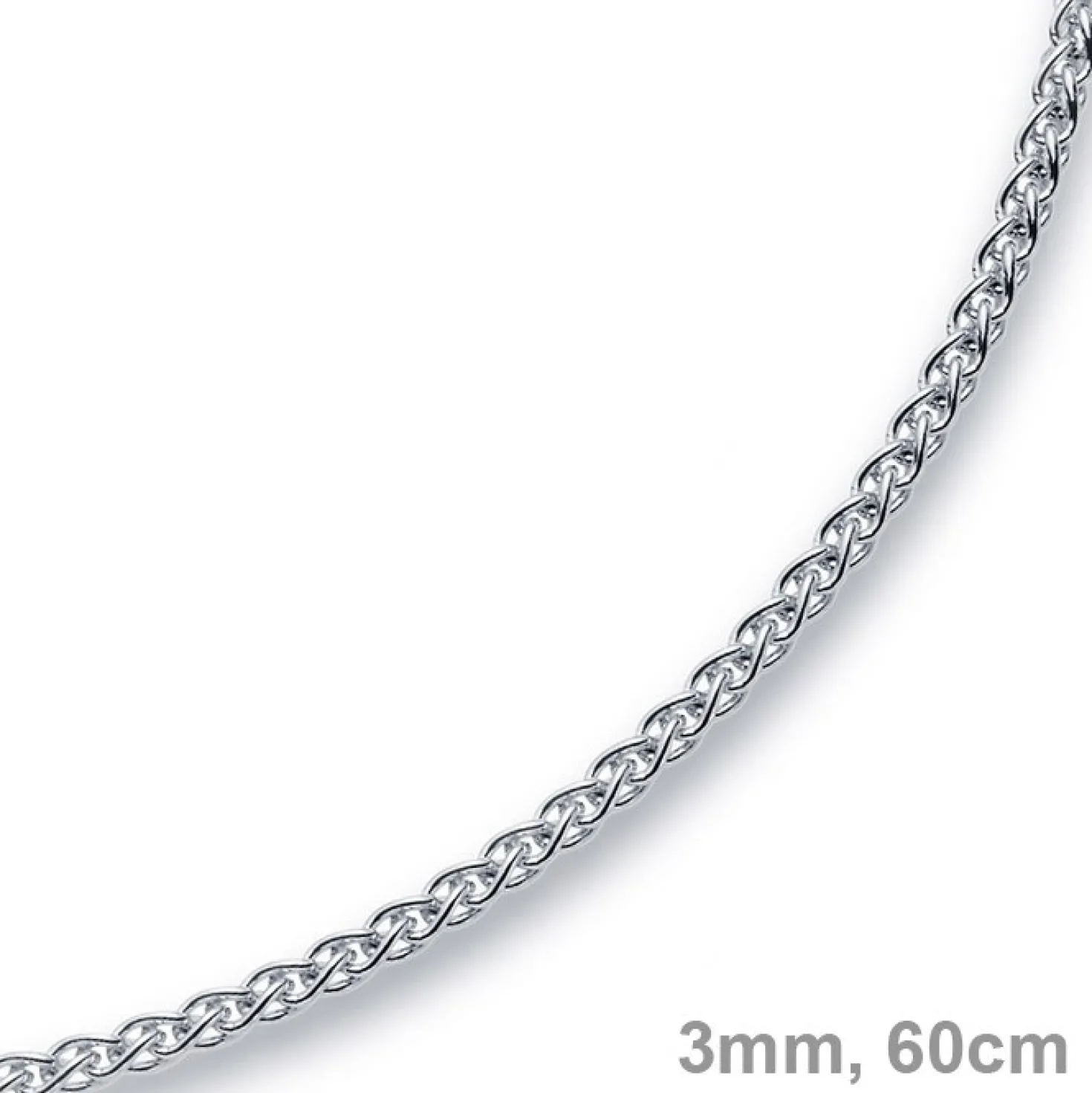 3mm Zopfkette Kette Collier aus 585 Gold Weißgold, Goldkette, 60cm