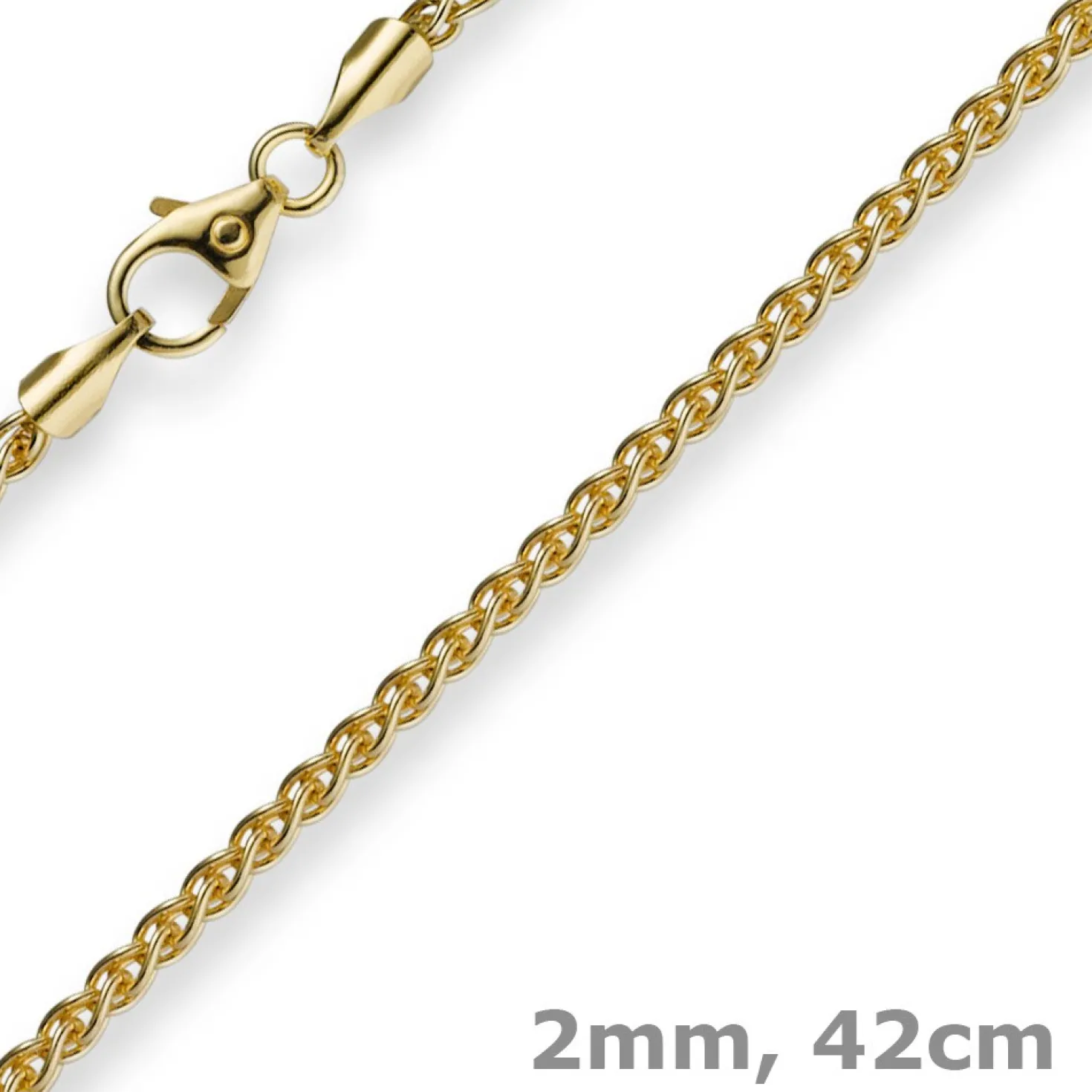 2mm Zopfkette Kette Collier, 750 Gold Gelbgold, Goldkette 42cm