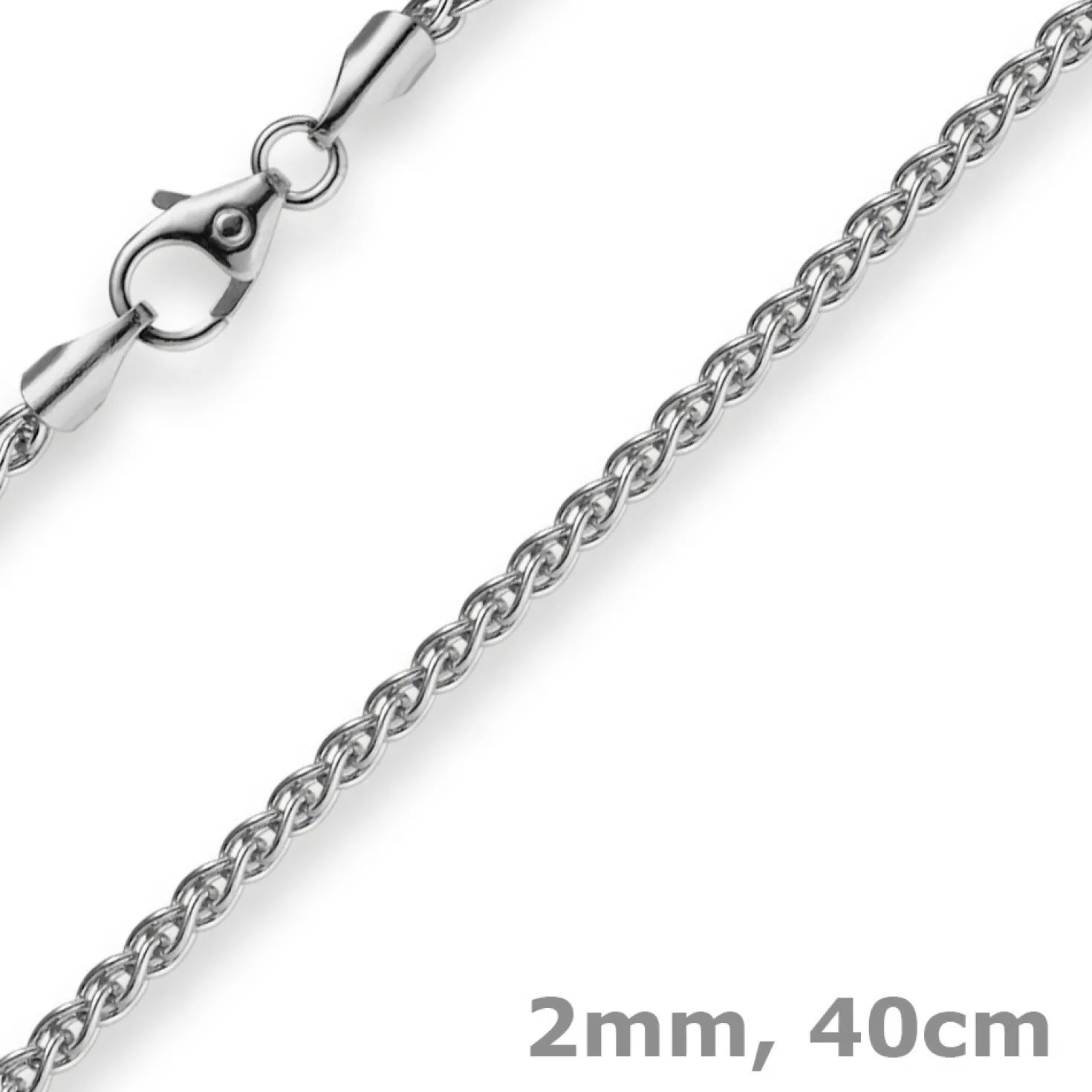 2mm Zopfkette Kette Collier, 750 Gold Weißgold, Goldkette 40cm