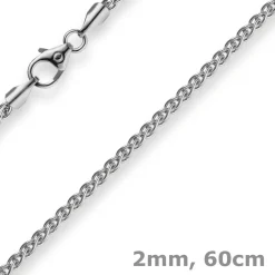 2mm Zopfkette Kette Collier, 750 Gold Weißgold, Goldkette 60cm, Unisex