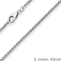 2,1mm Zopfkette Silberkette Collier Halskette aus 925 Silber rhodiniert 42cm