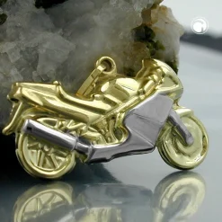 Motorrad Bike - Schmuck Anhänger 28x15mm Rennmaschine 375 Gold bicolor
