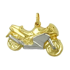 Motorrad Bike - Schmuck Anhänger 28x15mm Rennmaschine 375 Gold bicolor