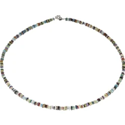 Multicolor Edelstein-Kette Collier aus Achat & 925 Silber, mehrfarbig bunt, 48cm