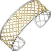 Offene Armspange 925 Silber bicolor vergoldet Armreif Armband mit Netz-Muster