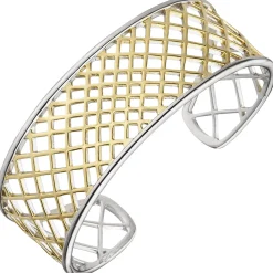 Offene Armspange 925 Silber bicolor vergoldet Armreif Armband mit Netz-Muster