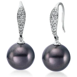 Ohrhänger aus 750 Weißgold 2 Tahiti-Perlen 10,5mm 24 Brillanten 0,16ct W-SI