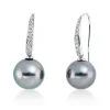 Ohrhänger aus 750 Weißgold 2 Tahiti-Perlen 10mm grau 20 Brillanten 0,16ct W-SI