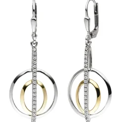 Ohrhänger Boutons Oval im Kreis Zirkonia 925 Silber Gelbgold vergoldet