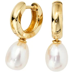 Ohrhänger Creolen 6,9x20,4mm Ohrringe Süßwasserperlen 585 Gelbgold creme weiß