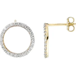 Ohrhänger Goldohrringe Ohrringe Hängerstecker 2 Ringe Zirkonia 375 Gold Gelbgold