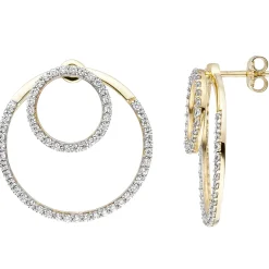 Ohrhänger Goldohrringe Ohrringe Hängerstecker 2 Ringe Zirkonia 375 Gold Gelbgold