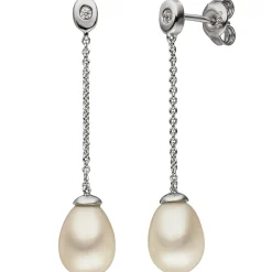 Ohrhänger mit Süßwasserperlen & Zirkonia weiß 925 Silber Ohrringe 38,1x7,8mm