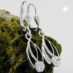 Ohrhänger 30mm Ohrringe Brisur aus echtem 925 Silber mit Zirkonia weiß für Damen