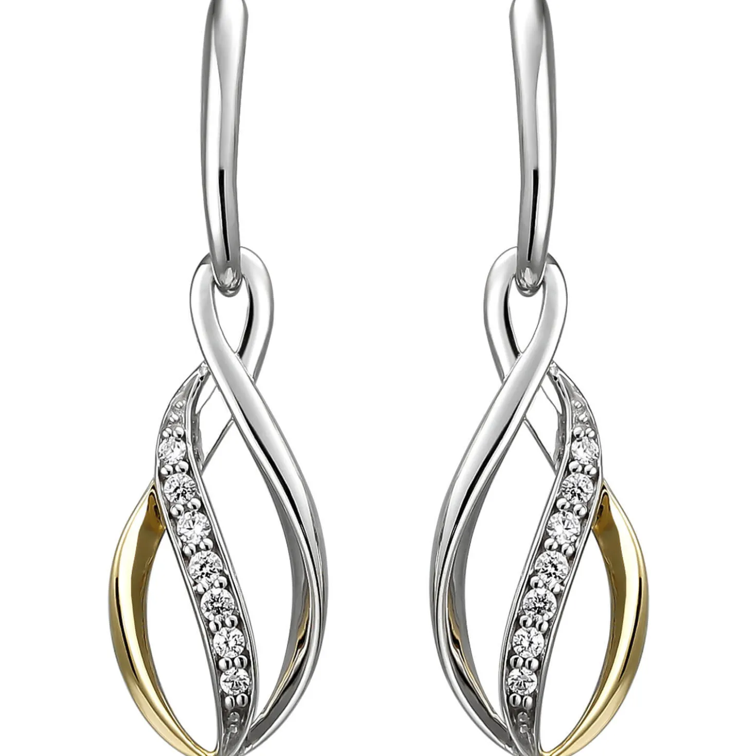 Ohrhänger 9,8x34,1mm aus 925 Silber bicolor vergoldet mit 14 Zirkonia Ohrringe
