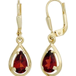 Ohrhänger 8x27,2mm Boutons mit Granat glatt rot Tropfen 333 Gold Gelbgold Damen