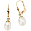 Ohrhänger 7,4x26mm Boutons Ohrringe mit Perle 585 echt Gold Gelbgold Damen