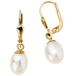 Ohrhänger 7,4x26mm Boutons Ohrringe mit Perle 585 echt Gold Gelbgold Damen