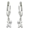 Ohrhänger 21x5mm Brisur Katze Katzen 925 Silber matt-glänzend Silberohrringe