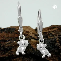 Ohrhänger 21x5mm Brisur Katze Katzen 925 Silber matt-glänzend Silberohrringe