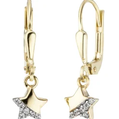 Ohrhänger 6x20,3mm Brisur Stern Sterne mit Zirkonia 375 Gold Gelbgold ohrringe