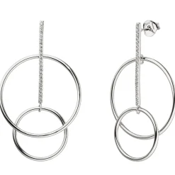 Ohrhänger 29,8x50mm Kreise mit Stab 42 Zirkonia weiß 925 Silber Ohrringe
