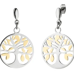 Ohrhänger 24,7x42,7mm Ohrringe Baum Lebensbaum Edelstahl mit Gelbgoldfarbe