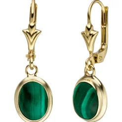 Ohrhänger 7,8x24,4mm Ohrringe Boutons mit Malachit grün oval 585 Gold Gelbgold