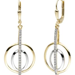Ohrhänger 16,3x40,6mm Ohrringe Boutons mit Zirkonia 375 Gold Gelbgold bicolor