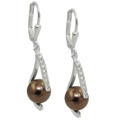 Ohrhänger 35x8mm Ohrringe Brisur braune Perle aus Kristall Zirkonia 925 Silber