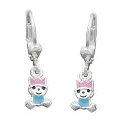 Ohrhänger 24x6mm Ohrringe Brisur pink-hellblau 925 Silber für Kids Kinder