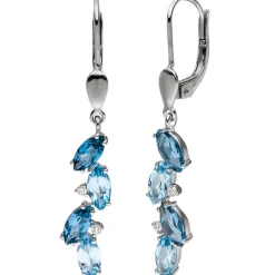 Ohrhänger 6x36mm Ohrringe 4 Diamanten 0.04Ct W/SI Blautopase 585 Gold Weißgold