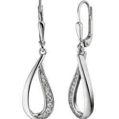 Ohrhänger 9,1x34,8mm Tropfen mit 20 Zirkonia weiß 925 Silber Ohrringe Damen