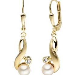 Ohrhänger 7,1x30,2mm & Zeichen Süßwasser Zuchtperlen Zirkonia 333 Gelbgold matt