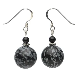 Ohrringe aus Schneeflocken-Obsidian & Onyx, 925 Silber, grau-schwarz