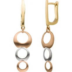 Ohrringe Boutons Kreise 34,5x8,8mm 585 Gold gelb/weiß/rot mattiert tricolor