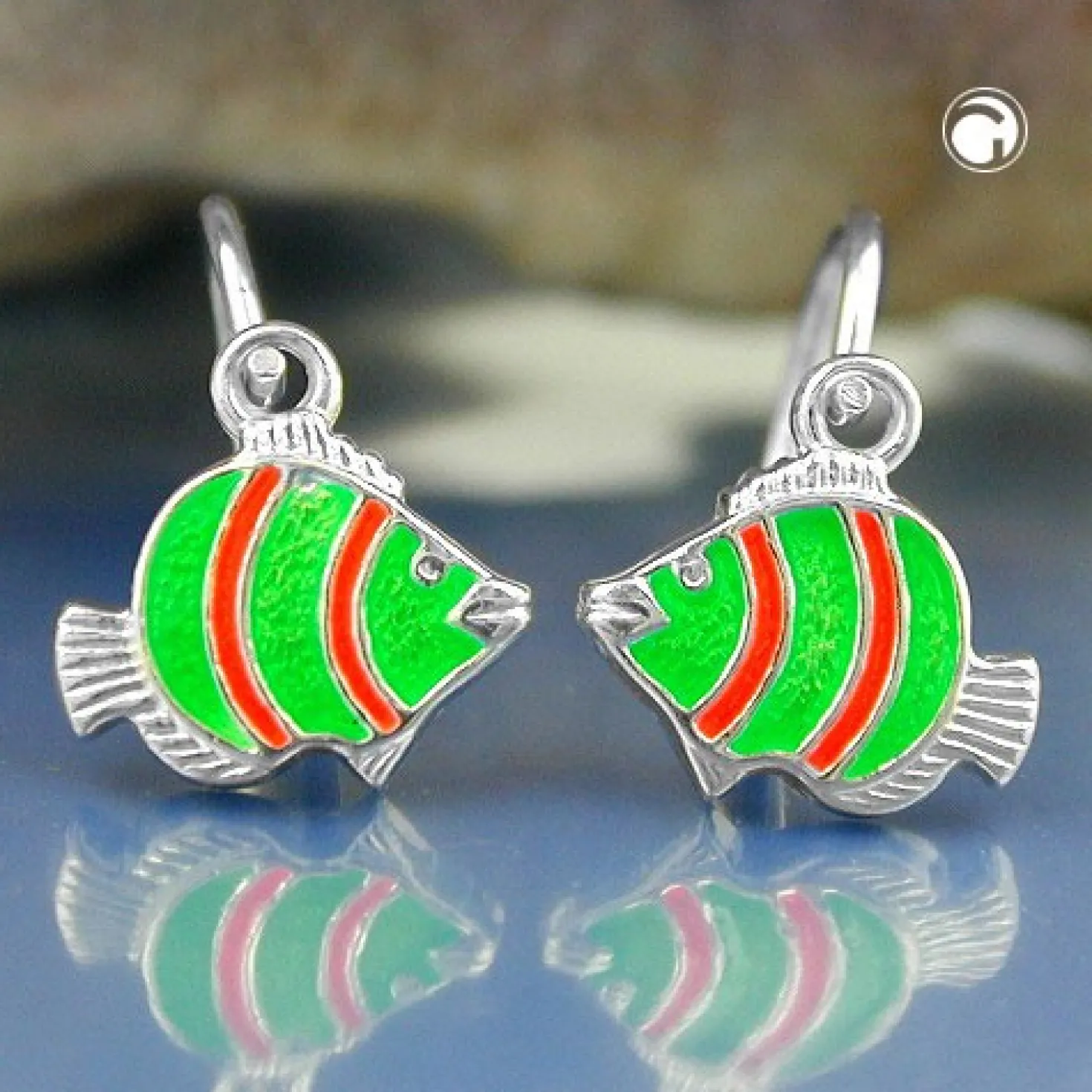 Ohrringe Brisur Fisch Clownfisch grün orange 925 Silber Kinder