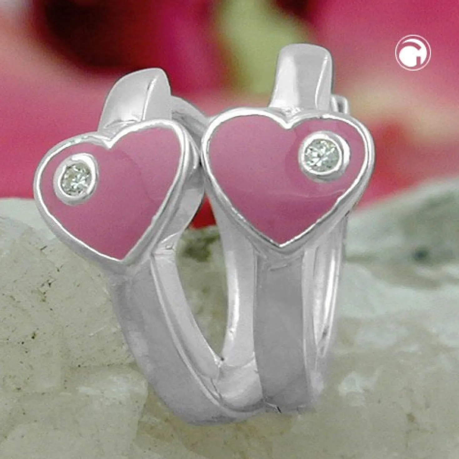 Ohrringe Creole Creolen 12,5x2mm Herz-rosa mit weißem Zirkonia 925 Silber Kinder