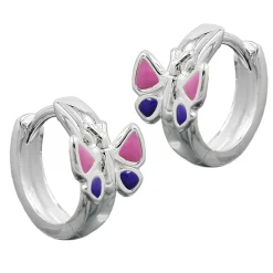 Ohrringe Creole Creolen 12x3mm Schmetterling pink lila 925 Silber Kinder
