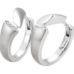 Ohrringe Creolen aus 585 Gold Weißgold mattiert mit 6 Diamanten 0,035 Ct. W-SI