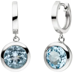 Ohrringe Creolen aus 925 Silber 26,9x11,8mm mit Topas Blautopas hellblau blau