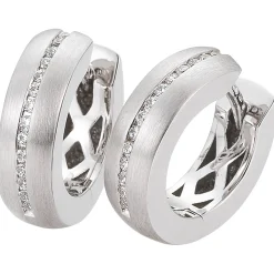 Ohrringe Creolen aus 585 Weißgold mattiert 28 Diamanten 0,154 Ct. W-SI