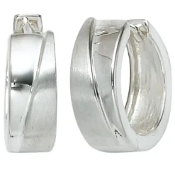 Ohrringe Creolen Creole 15,5mm aus 925 Silber rhodiniert Klappmechanik