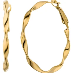 Ohrringe Creolen gewellt Ø 41mm aus Edelstahl goldfarben Klappmechanik