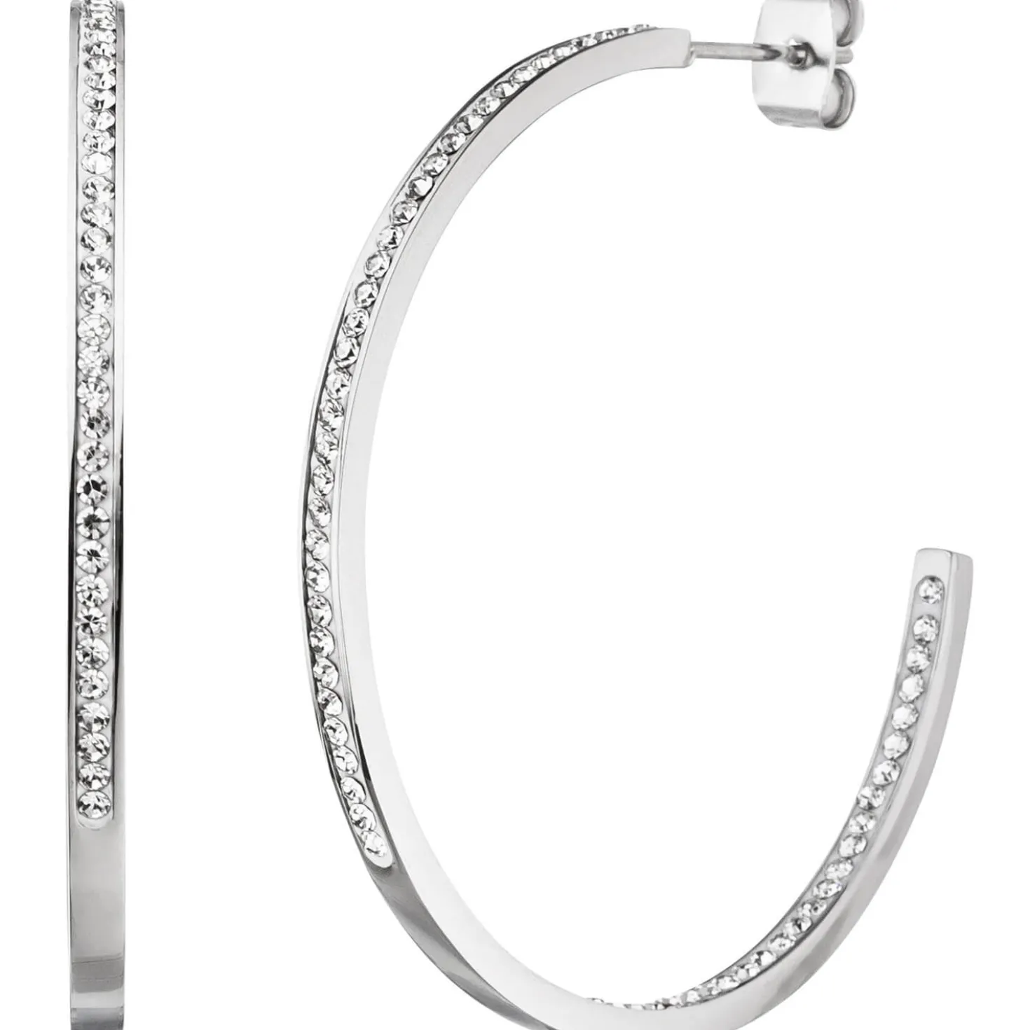 Ohrringe Creolen Halbcreolen 42,5x2,3mm aus Edelstahl mit 134 Kristallsteinen