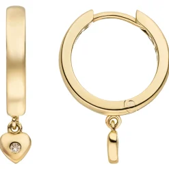 Ohrringe Creolen mit Herzen 333 Gold Gelbgold 2 Zirkonia 21,3x2,8mm glänzend