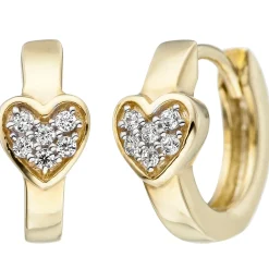Ohrringe Creolen 4,9mm Herz Herzen weiße Zirkonia 375 Gold Gelbgold ohrringe