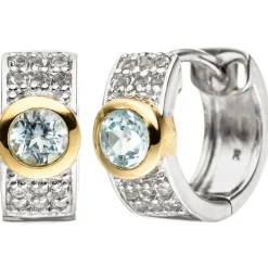 Ohrringe Creolen 5,9mm mit Blautopas hellblau Zirkonia 925 Silber teilvergoldet