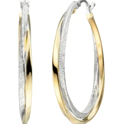 Ohrringe Creolen 34mm 2-reihig gedreht 925 Silber Gelbgold teilvergoldet bicolor